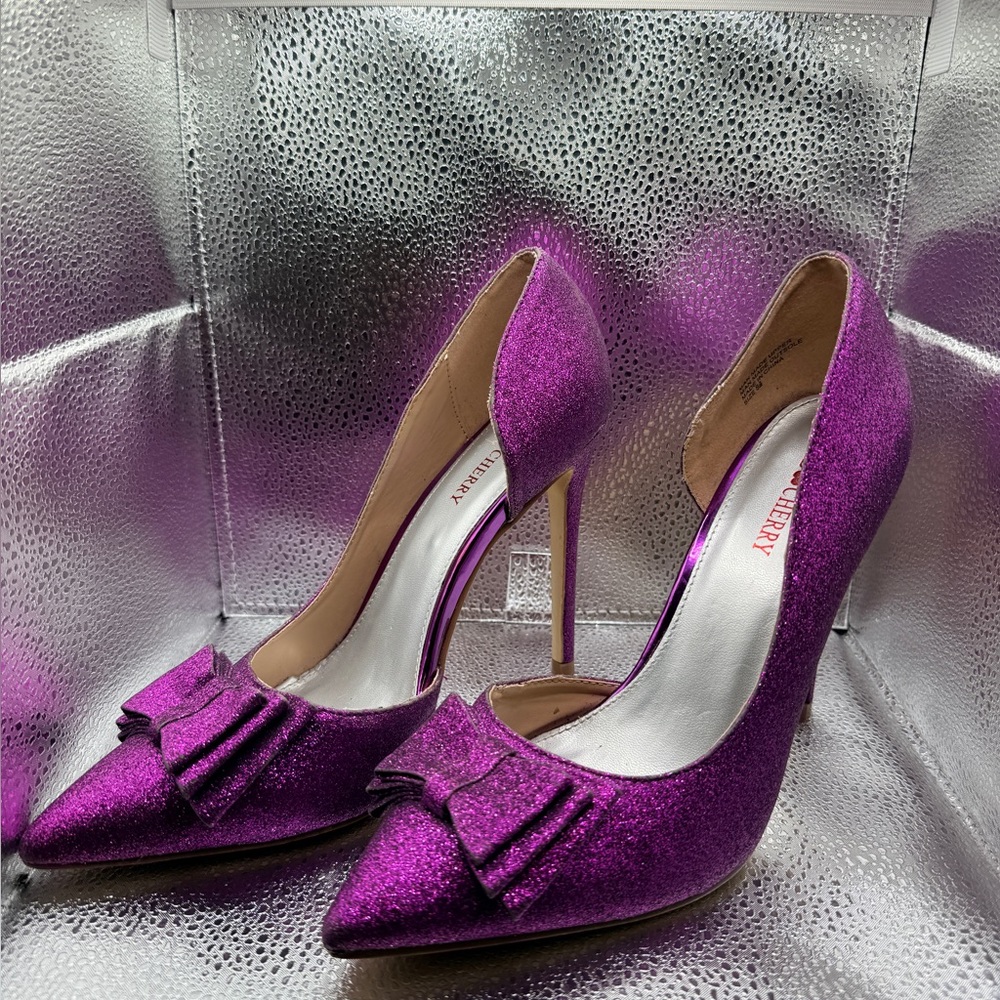 Red Cherry bow Purple/ magenta Glitter High Heels